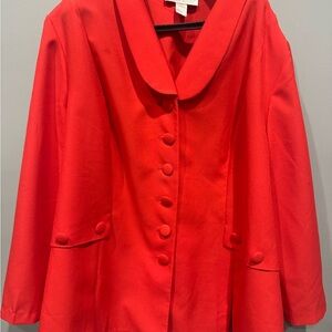 Women's Red Button-Front Blazer Jacket with Shawl Collar